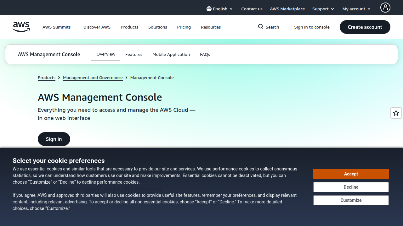A clean screenshot of the AWS Management Console login or main dashboard, representing the familiar starting point for many cloud users.