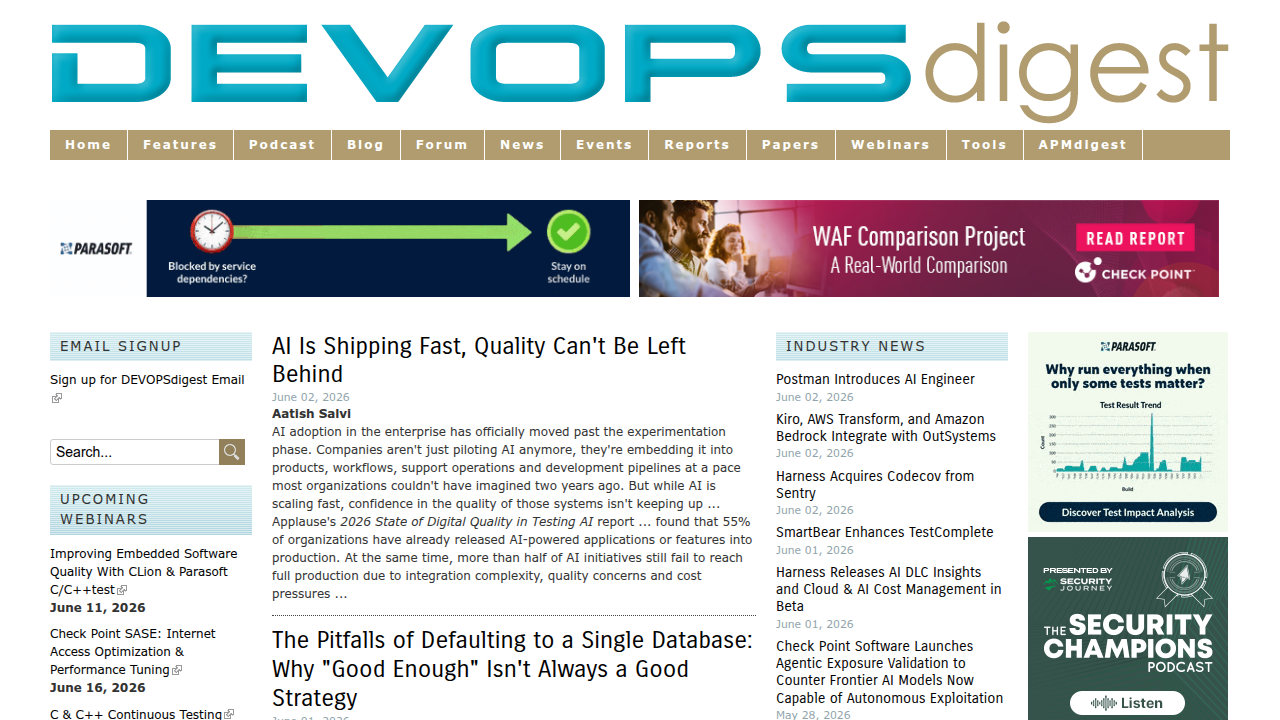 The homepage of DEVOPSdigest, a publication covering news and insights in DevOps.