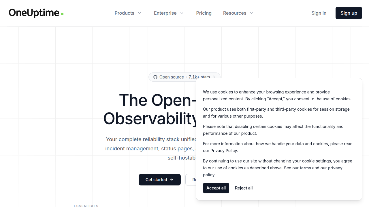 A screenshot of the OneUptime homepage, referencing an article on building multi-region architectures for cloud resilience.