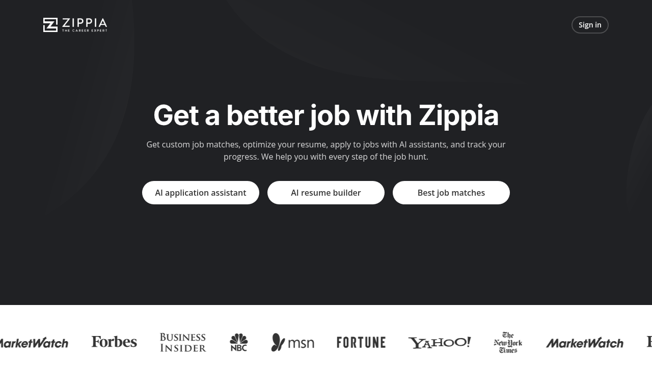 Screenshot of the Zippia homepage, a platform for career information and job trends, illustrating data on job market growth.