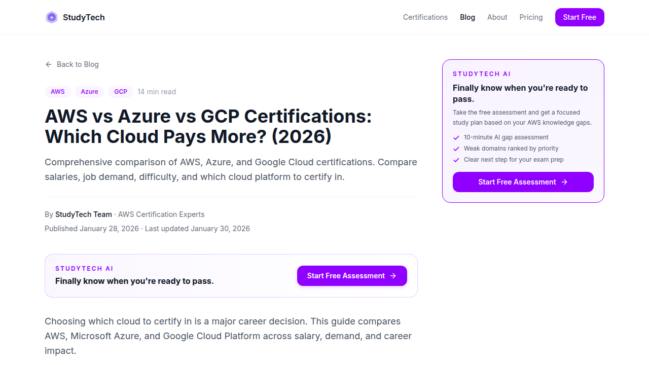 Compare AWS, Azure, and GCP certifications with insights from StudyTech.AI.