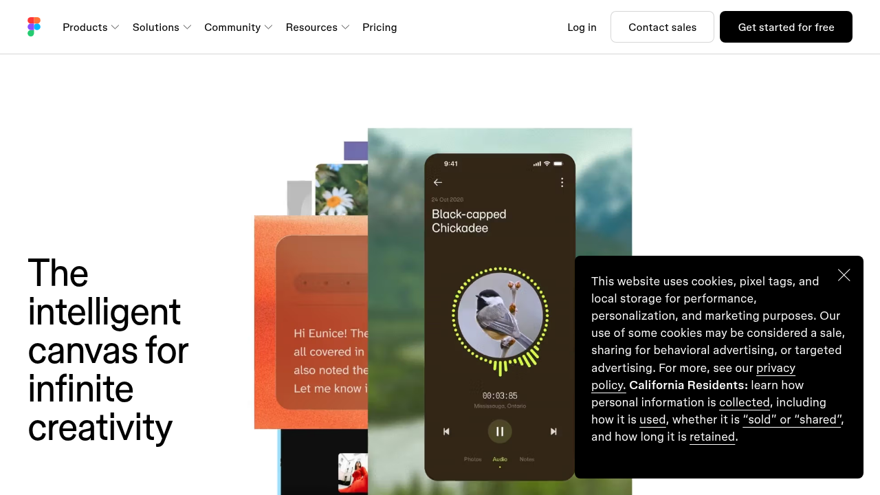 Figma's homepage, a leading design platform referenced for web development trends in 2026.