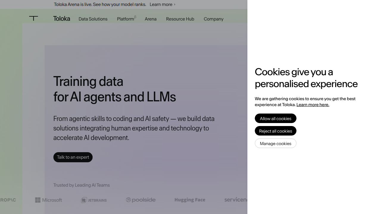 Explore AI coding agents and data labeling services offered by Toloka AI.