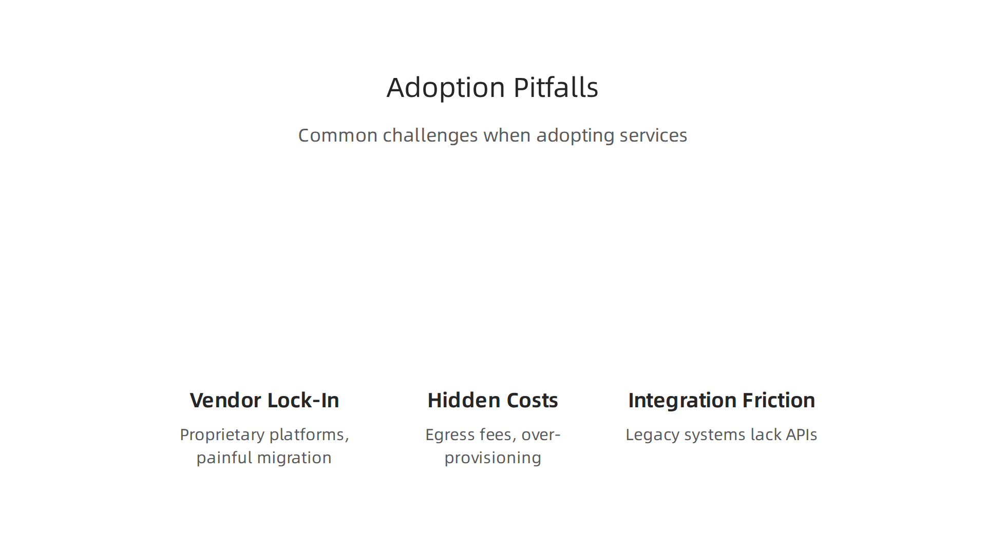 Despite the benefits, teams adopting comprehensive IT services must be aware of potential pitfalls like vendor lock-in and hidden costs.