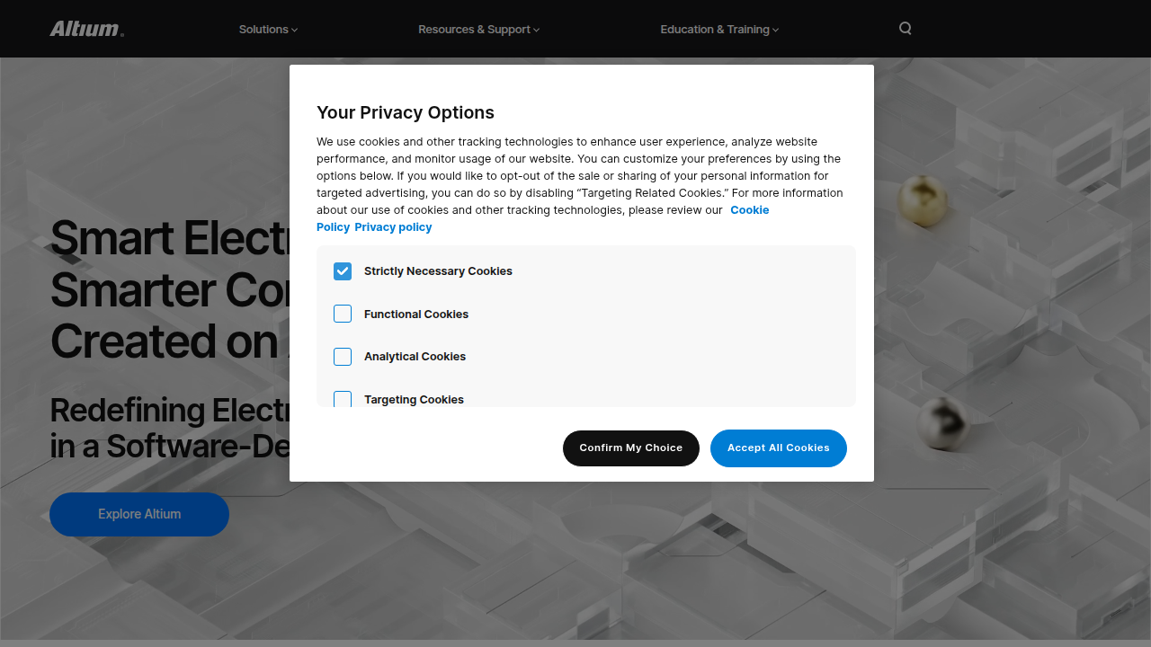A screenshot of the Altium website, a leading platform for professional PCB design.