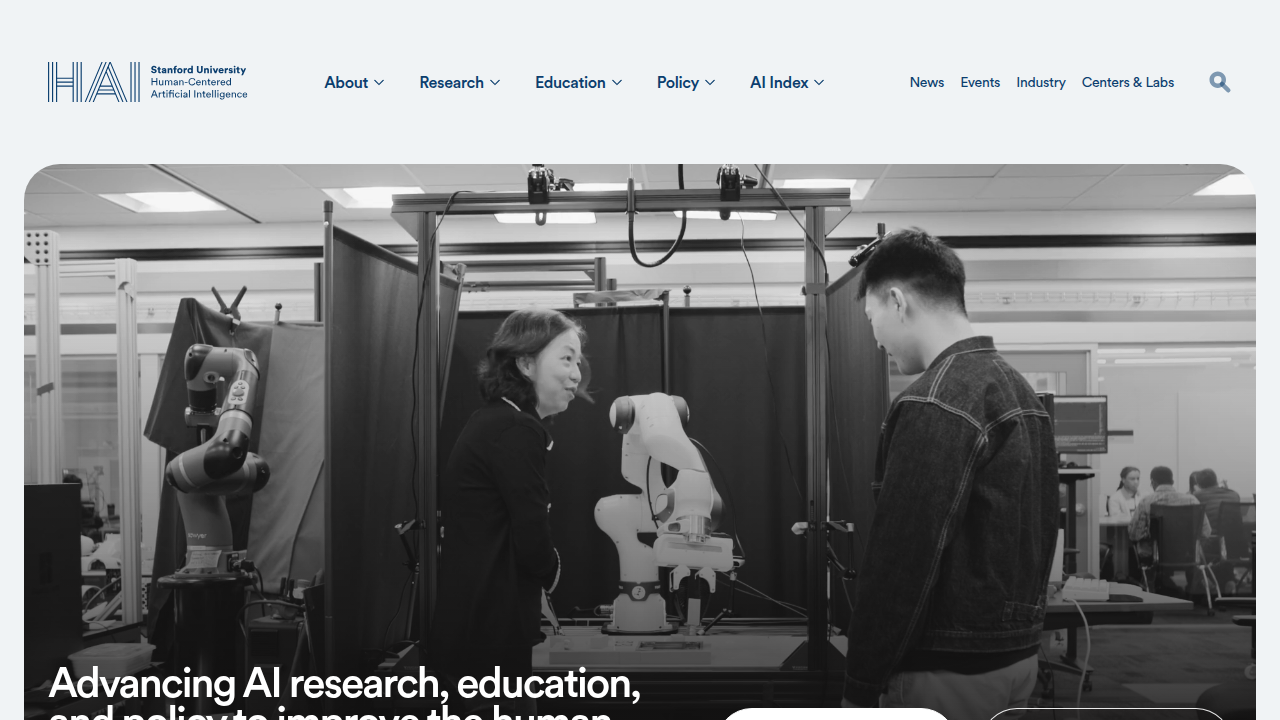 Stanford HAI's homepage highlights the rapid acceleration of AI capabilities and research.