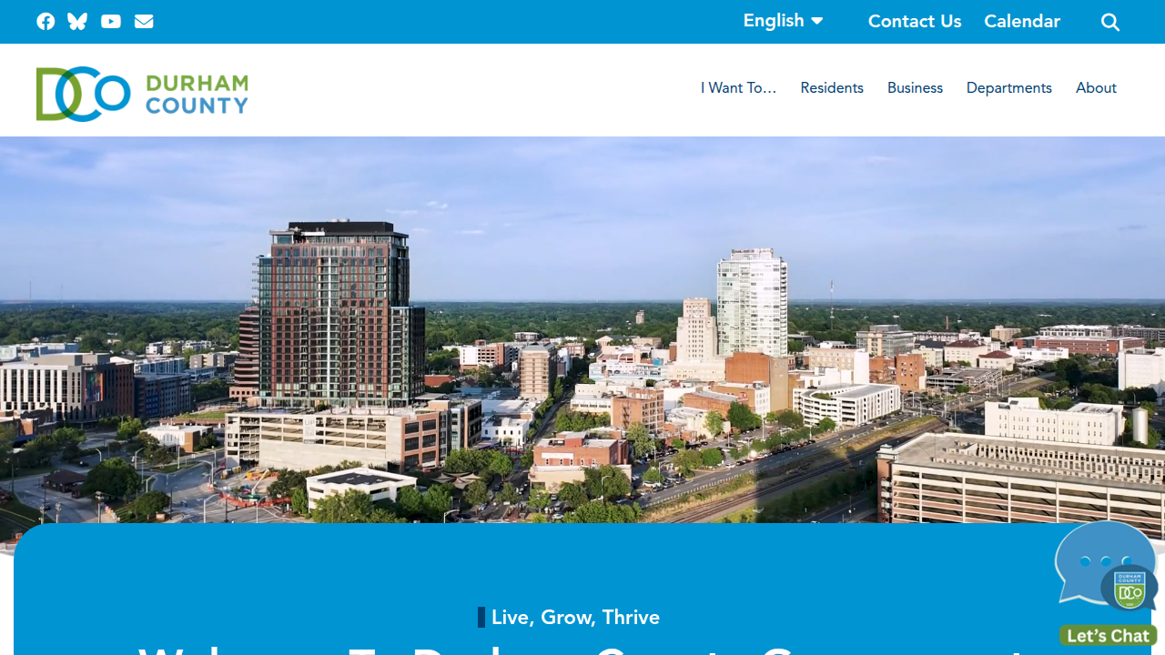 A screenshot of the Durham County, NC official government website, referencing their AI Governance Framework.