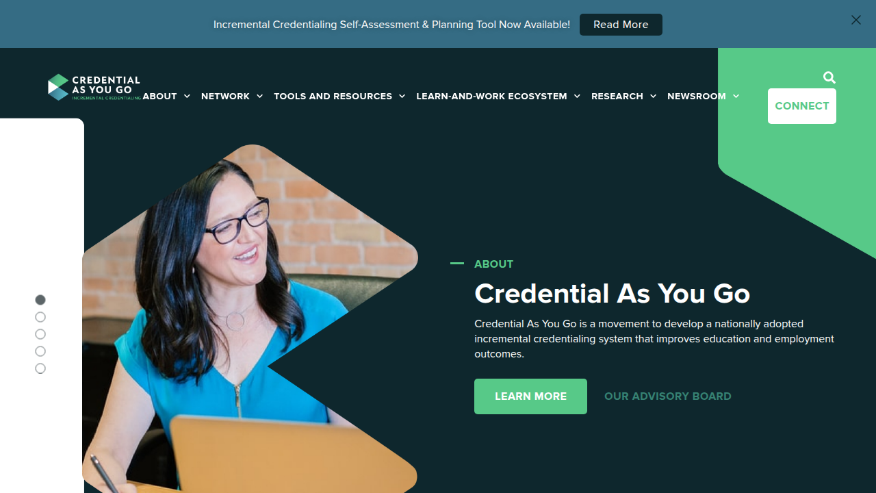 Screenshot of the 'Credential As You Go' website, a resource for understanding credential quality.