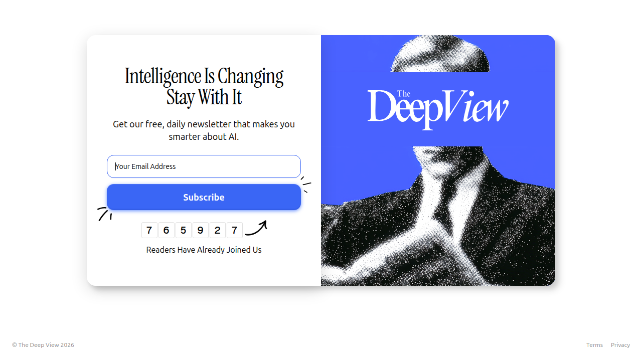 Screenshot of The Deep View homepage, offering clear daily AI updates for technology professionals.