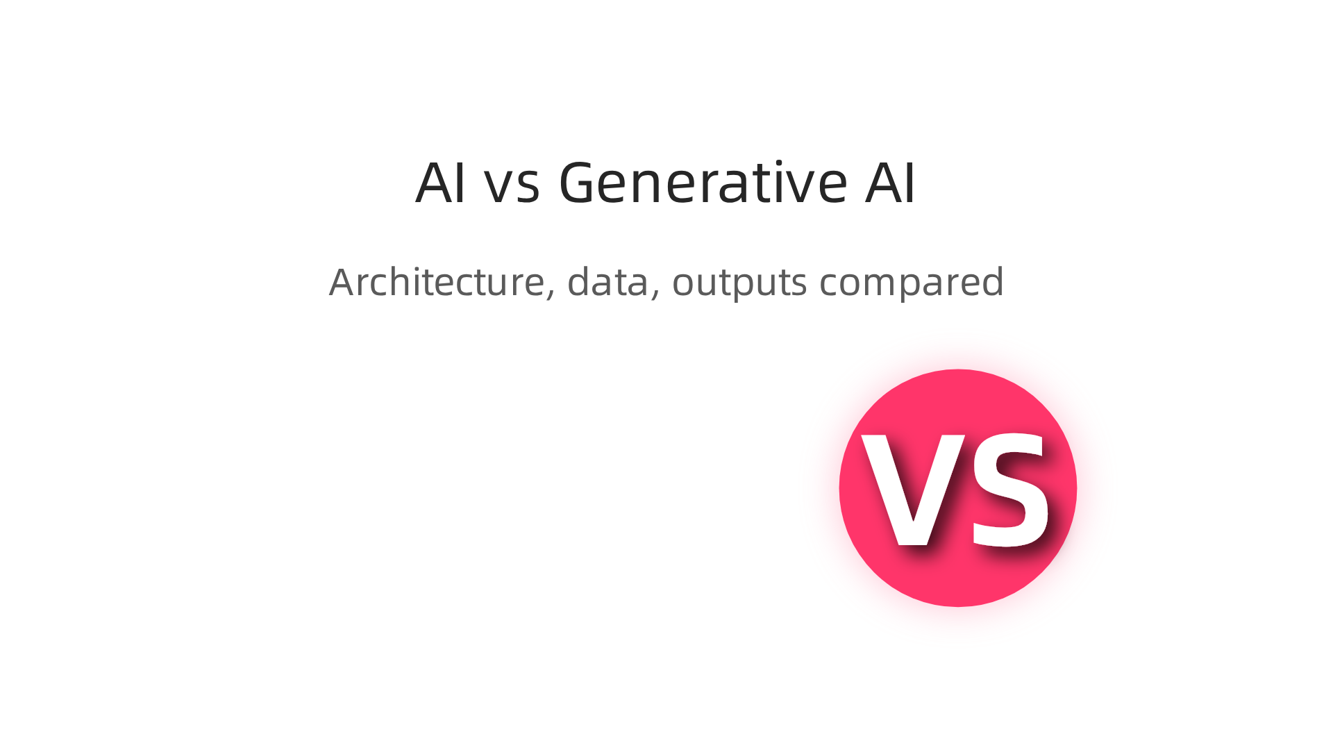 An infographic comparing key technical differences between traditional AI and generative AI across architecture, training data, and output structure.